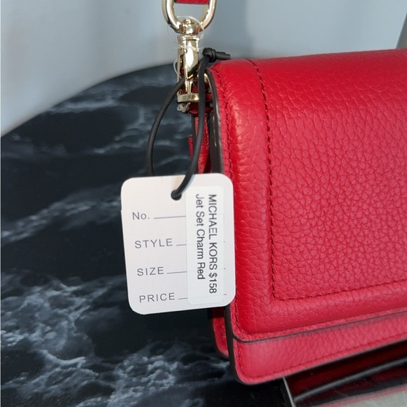 MICHAEL KORS JS Small Pebbled Leather Smartphone Crossbody Red Bag AUTHENTIC NEW - Picture 7 of 7